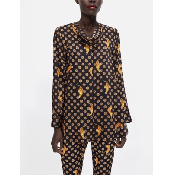 Zara Tiger Print Cowl Neck Blouse - Picture 9 of 12